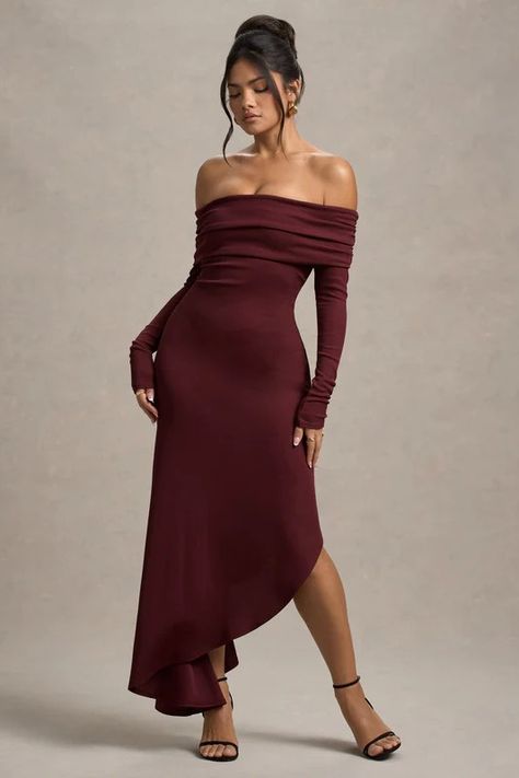 New In Dresses Women's Midi, Mini & Maxi Dresses – Club L London - USA Asymmetrical Long Sleeve Dress, Simple Dress For Wedding Guest, Simple Wedding Guest Dress, Bday Dresses, Bday Dress, Asymmetric Skirt, Bardot Neckline, Club L London, London Dress