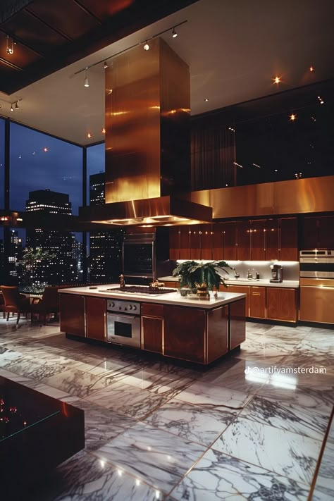 Beautiful Large Homes, Kitchen Mansion Luxury, High Rise Apartment Kitchen, Luxury Condo Aesthetic, Penthouse Kitchen Luxury, Nyc Penthouse Kitchen, 90s Penthouse, Villa Luxury Modern, Korean Penthouse Luxury