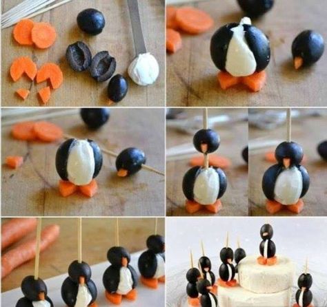 Healthy penguin snacks :) Pictures Of Penguins, Penguin Snacks, Kotak Bento, Penguin Party, Decorações Com Comidas, 50 Christmas, God Mat, Snacks Für Party, Fun Kids Food