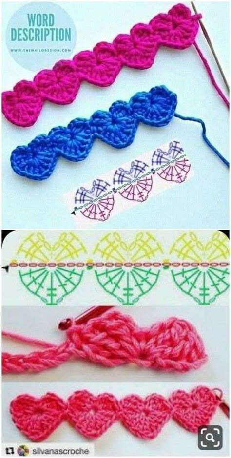 Crochet Bracelet Pattern, Crochet Applique Patterns Free, Baby Mobil, Háčkované Lemy, Crochet Mask, Crochet Hearts, Crochet Heart Pattern, Crochet Edging Patterns, Crochet Cord