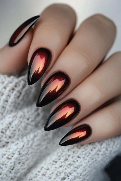 Fall Chrome Nails, Chrome Nails Designs, Gothic Nails, Goth Nails, Her Nails, Nail Swag, Dark Nails, Fall Nail Art, Fall Nail Designs