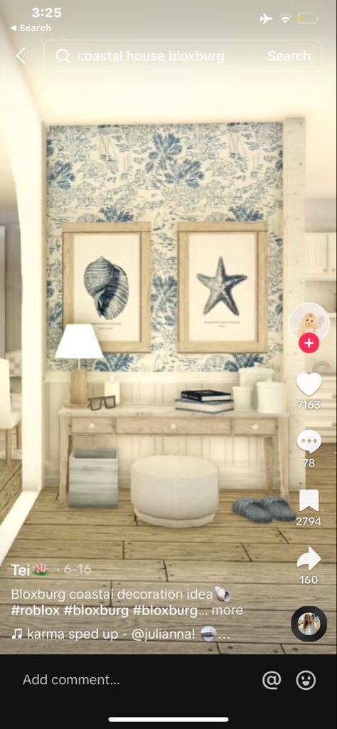 Bloxburg Entry Way, Beach House Layout, Bloxburg Beach House, Beach House Flooring, Beach House Room, Blocksburg Room Ideas￼, House Decals, Beach House Bedroom, Beach House Living Room