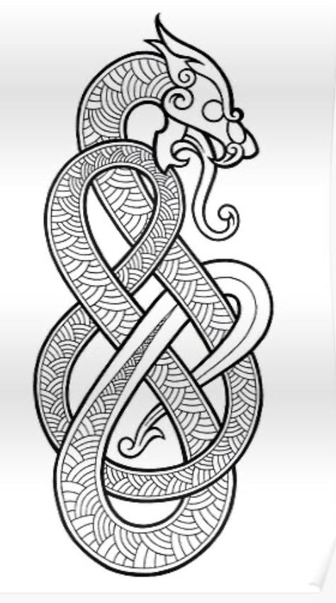 Celtic Snake Design, Celtic Dragon Design, Celtic Snake Tattoo, Viking Snake Tattoo, Viking Tattoo Stencil, Nordic Snake, Nordic Dragon Tattoo, Nordic Knotwork, Viking Wood Carving