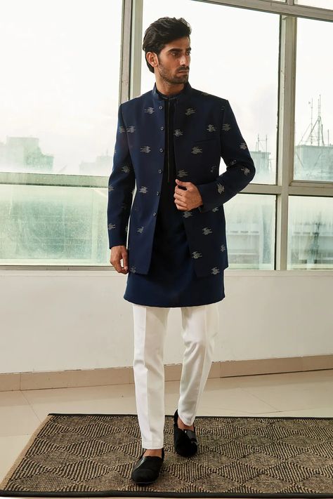 Buy Tisa - Men Blue Viscose Polyester Embroidered Bandhgala And Kurta Set Online | Aza Fashions Men’s Koti Kurta, Men’s Bandhgala, Tilak Dress For Men, Indowestern Kurta For Men, Bandgala Suit For Men, Kurta For Wedding For Men, Indian Suits For Men, Summer Wedding Outfits Indian Men, Men’s Indo Western Outfit