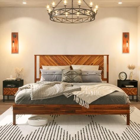 Rustic Wood Bed Frame, Rustic Wood Bed, Brown Bed Frame, Luxury Bed Frames, 12 Strong, Rustic Headboard, Bed Frame Design, Brown Bed, Bed Frame With Headboard