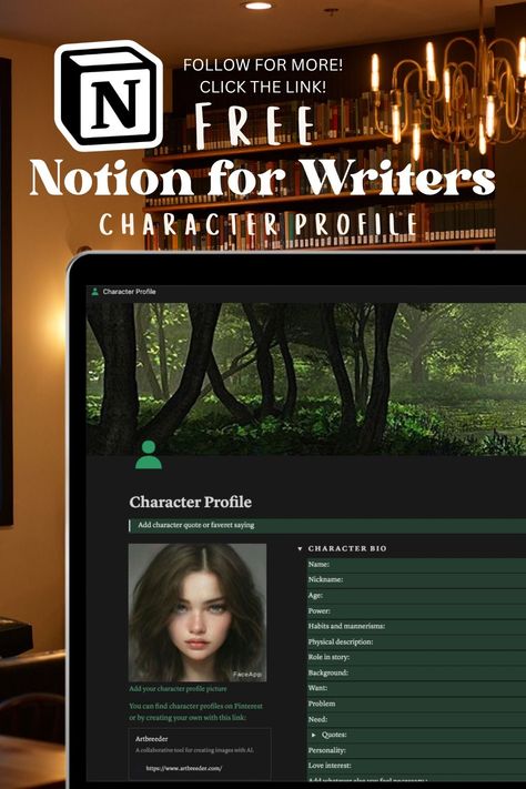 Free Notion Templates Notion Character Template, Character Bio Template, Notion Template Ideas Personal, Character Profile Template, Notion Study, Pink Notion, Notion Template Ideas Aesthetic, Notion Template Free, Aesthetic Notion Template