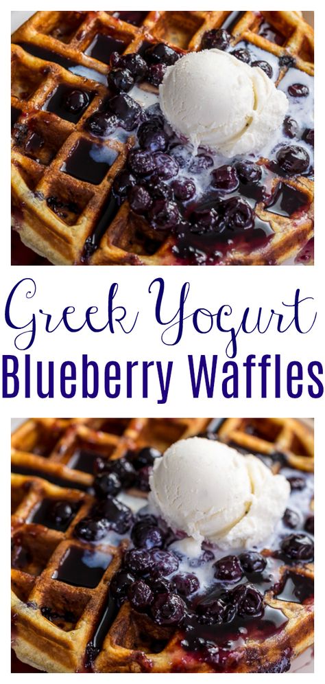 Greek Yogurt Waffles, Greek Yogurt Blueberry, Blueberry Waffles Recipe, Homemade Brunch, Homemade Greek Yogurt, Blueberry Waffles, Healthy Waffles, Waffle Iron Recipes, Fast Breakfast