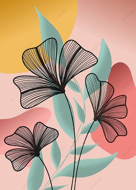 Vintage Aesthetic Art Ideas, Floral Art Illustration, Boho Art On Wall, Wall Decor Aesthetic Ideas, Shape Design Art Pattern, Abstract Floral Line Art, Line Drawings Of Flowers Simple, Flower And Leaf Painting, Floral Line Design