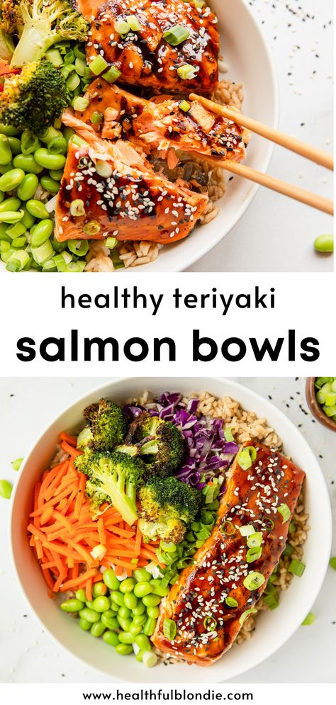 Brown Rice Poke Bowl, Edamame Poke Bowl, Healthy Salmon Teriyaki Bowl, Teriyaki Buddha Bowl, Edamame Buddha Bowl, Dinner Bowls Vegetarian, Teriyaki Poke Bowl, Teriyaki Bowl Vegetarian, Teriyaki Salmon Poke Bowl