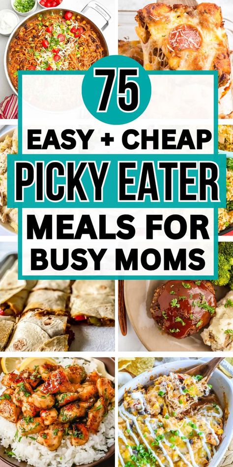 Easy weeknight dinner ideas for families with picky eaters. Kids Dinner Ideas Easy, Picky Kids Dinner Ideas, Easy Kid Dinners, Kids Meals For Picky Eaters, Meals Picky Eaters, Fun Family Dinner Ideas, Picky Eater Meals, Family Meals Picky Eaters, Toddler Meals Picky