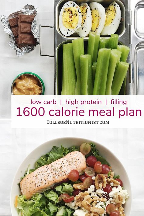 1600 Calorie Filling, Low Carb Meal Plan with Salmon and Celery — The College Nutritionist Filling Low Carb Meals, 1600 Calorie Meal Plan, Brunch On A Budget, Lunch Ideas For College, 1500 Calorie Meal Plan, College Nutritionist, Low Carb Low Calorie, Best Diet Foods, Low Carb Meal Prep