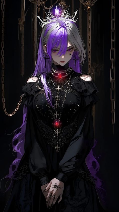 Purple Haired Anime Female, Purple Character Design, Purple Hair Oc, Butterfly Things, Alice In Wonderland Fanart, Anime Queen, Purple Queen, Persona Anime, Dark Fantasy Artwork