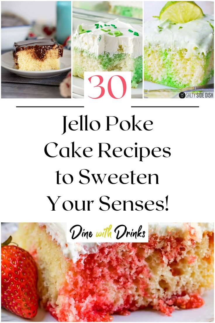 Collage of 4 jello poke cake recipes. Jell-o Poke Cake Recipes, Hello Poke Cake, Lemon Poke Cake Recipe, Jello Poke Cake, Jello Cake Recipe, Jello Cake Recipes, Poke Cake Jello, Pudding Poke Cake, Jello Dessert Recipes