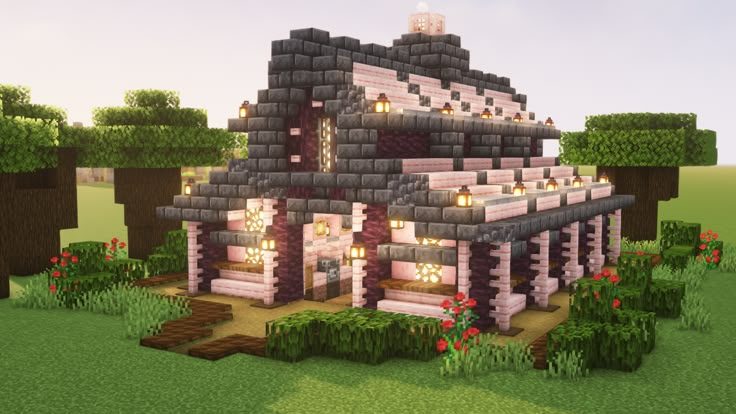 Villager Trading House Minecraft, Villager Hall Designs, Minecraft Villager Trading Hall Aesthetic, Villager Trade Hall Minecraft, Cherry Wood Village Minecraft, Mc Villager Trading Hall, Village Trading Hall, Cherry Base Minecraft, Village Hall Minecraft