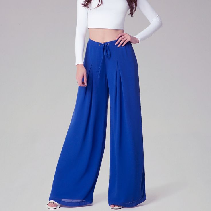 New With Tags, Stunning Georgette Pants With Chic Release Tucks And Dramatic Wide Leg. Fully Lined. Size L. Blue High-waist Wide Leg Pants, Trendy Blue Full Length Wide Leg Pants, Blue Full-length Pants For Spring, Blue Full-length Bottoms For Spring, Blue Wide Leg Stretch Bottoms, Blue Stretch Wide Leg Bottoms, Chic Blue Full-length Bottoms, Blue High-waisted Wide Leg Pants For Day Out, Spring Full Length Blue Wide Leg Pants