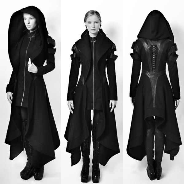 Plus Size Steampunk, Black Cape Coat, Wiccan Clothing, Steampunk Coat, Black Hooded Coat, Hero Clothes, Long Hooded Jacket, Gothic Cosplay, Steampunk Jacket