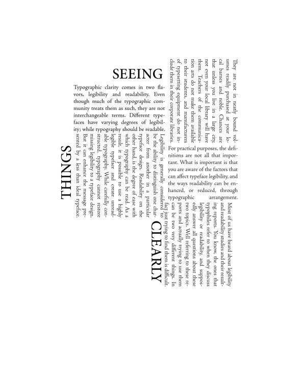 an open book with black and white text on the front cover, which reads seeing