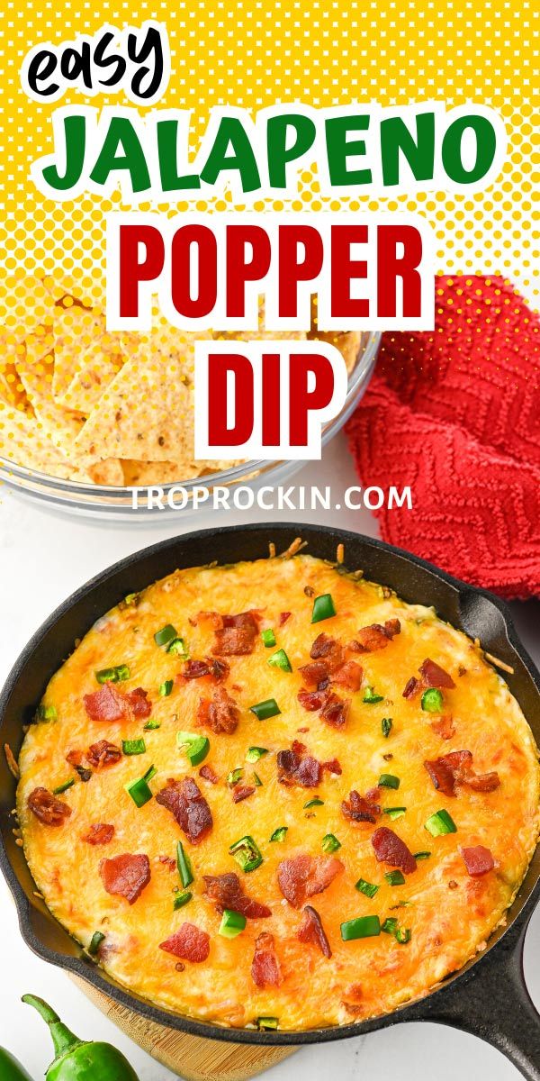 an easy jalapeno popper dip in a skillet with tortilla chips