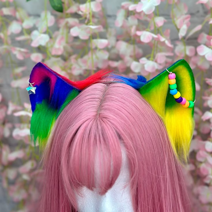 Clown Theme, Faux Fur Ears, Decora Style, Therian Masks, Paper Dragon, Rainbow Accessories, Headband Handmade, Cat Cosplay, Candy Bracelet