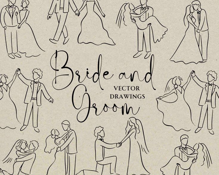 hand drawn bride and grooms