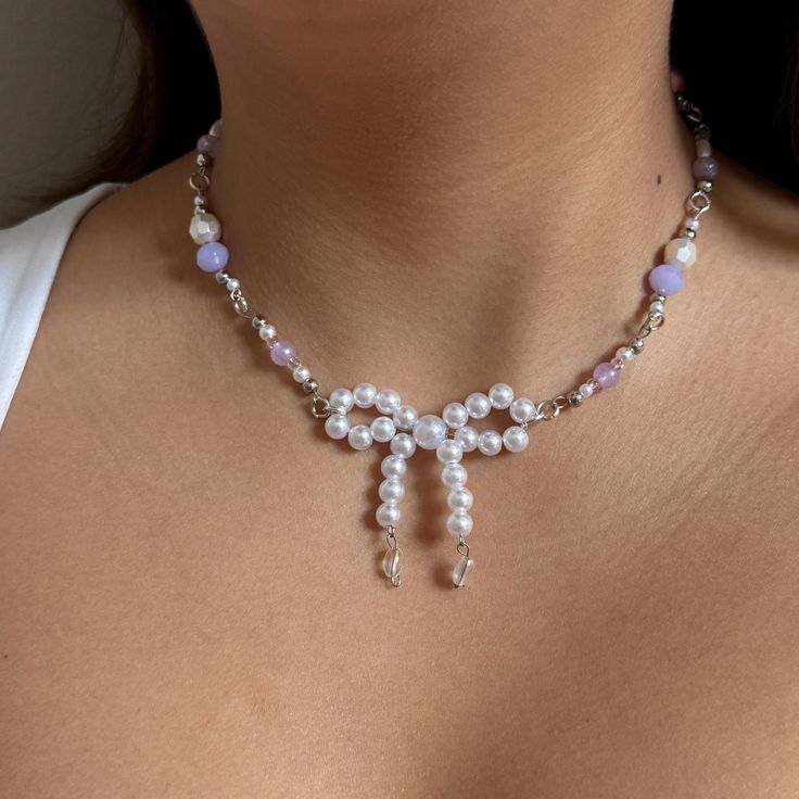 ೀ  𝚋𝚘𝚠 𝚗𝚎𝚌𝚔𝚕𝚊𝚌𝚎  ༝$35, 16 inch ( not adjustable) bow bead necklace, bow on the side, beaded necklace, pearl beads Bow Necklace, Accessory Gift, Necklace Pearl, Beaded Necklace, Bead Necklace, Jewelry Necklaces, Pearl Beads, Charm Necklace, Necklace Etsy