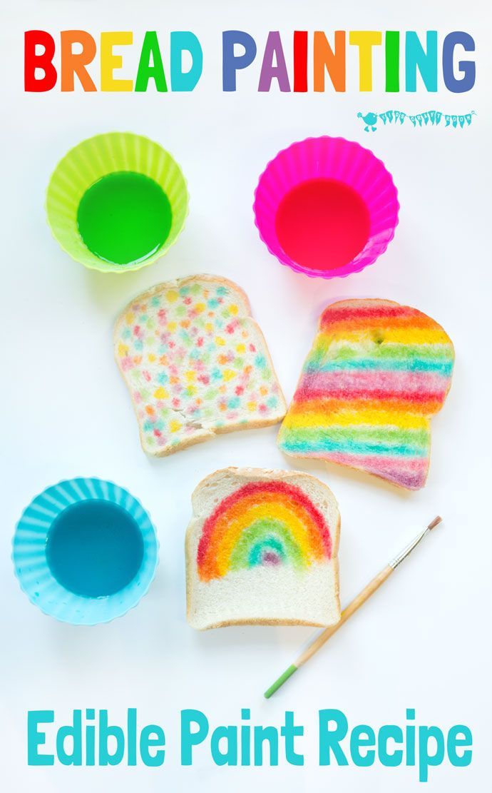 ART YOU CAN EAT is such fun! Check out our easy EDIBLE PAINT RECIPE and get the kids busy creating their own RAINBOW BREAD MASTERPIECES. Bread Painting, Rainbow Bread, Paint Recipe, Kids Craft Room, Edible Paint, Edible Crafts, Kids Cooking, Rainbow Crafts, St Patrick's Day Crafts