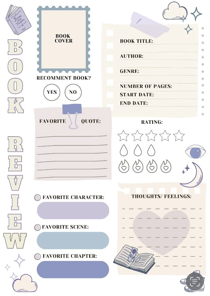 a poster with different types of writing and pictures on it's side, including the words book review