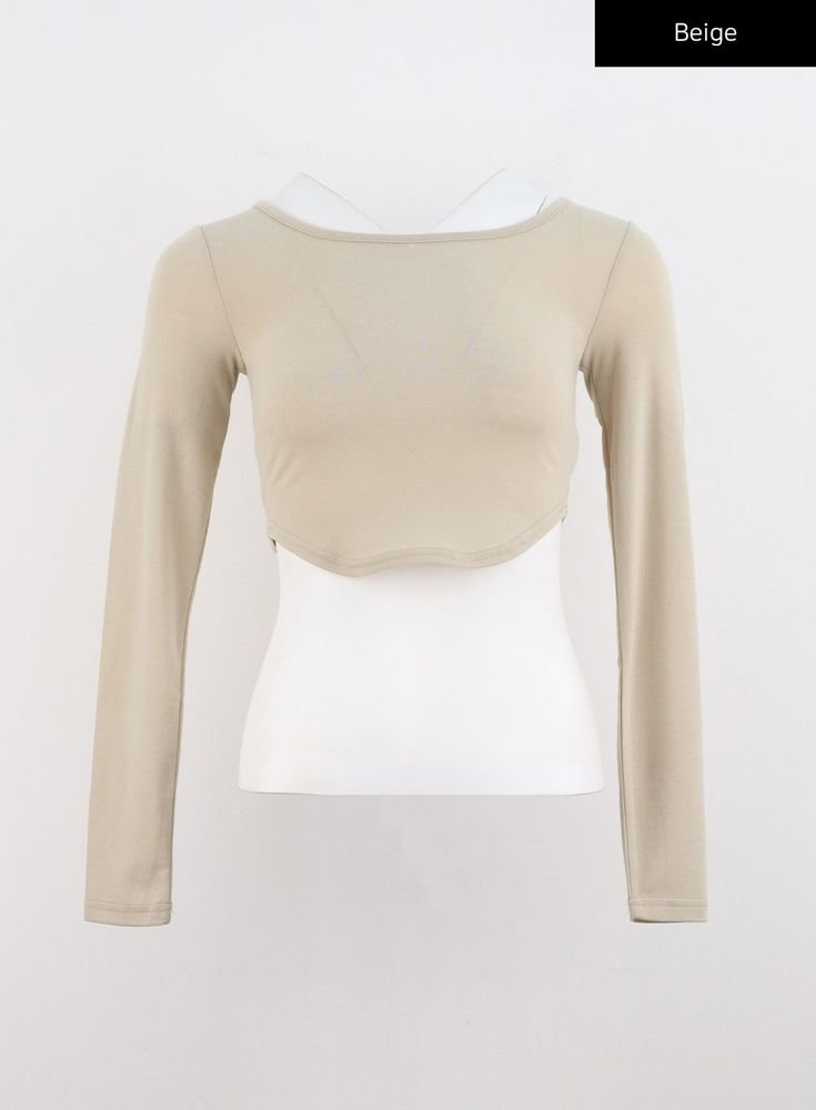 Beige / S/M Trendy Fall Crop Top, Solid Color Fitted Crop Top For Layering, Fitted Tops For Spring, Casual Elastane Crop Top For Fall, Fitted Winter Crop Top, Fitted Trendy Crop Top, Fitted Cotton Long Sleeve Crop Top, Versatile Fitted Crop Top For Layering, Fitted Long Sleeve Cotton Crop Top