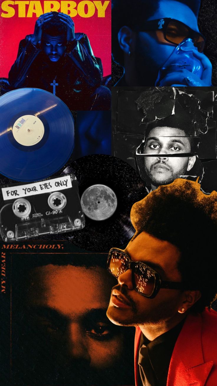 collage of various images including an album, cd and man in red jacket with sunglasses