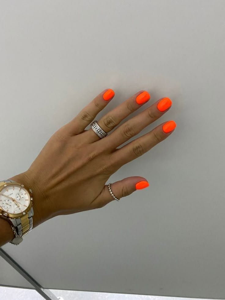 Orange Neon Nails, Orange Red Nails, Bright Orange Nails, Perfect Summer Nails, Pool Nails, Vacation Nails Beach, Winter Nail Art Designs, Nails Vacation, Sea Nails