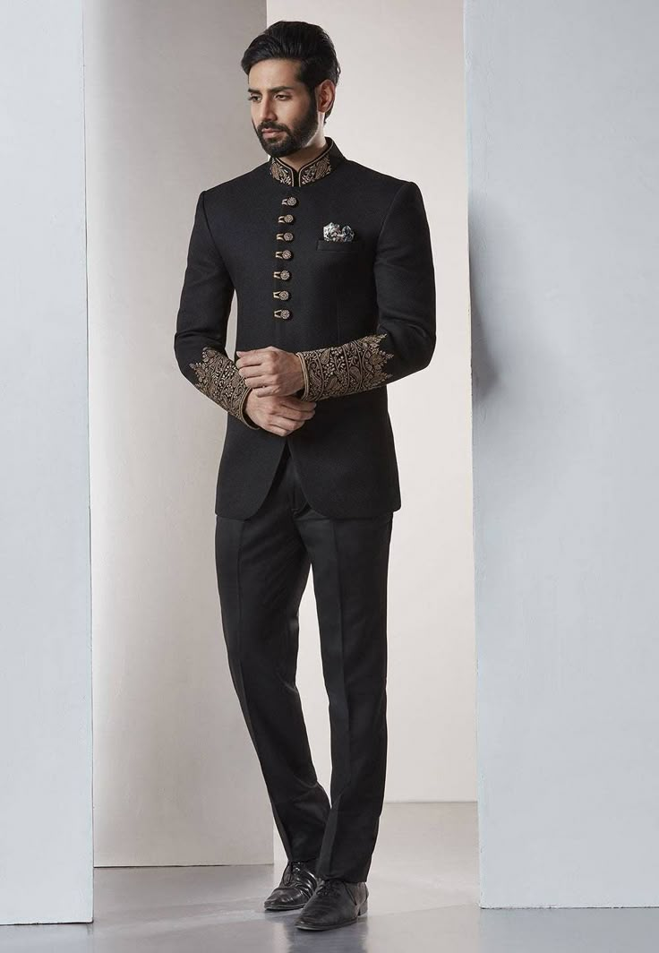 Custom Made Mens suit That Will Enrich Your Wardrobe & Make you Feel awesome When You Wear This suit. This blazer Comes With A Trouser just as shown in the picture.Thid is a must have in your wedding ceremony for groom or groomsmen.wear it in wedding or reception dress,sangeet or engagement this will enrich your look Jodhpuri Suits, Jodhpuri Suits For Men, Wedding Dresses Men, Jodhpuri Suit, Groom Dress Men, Wedding Dresses Men Indian, Indian Groom Wear, Mens Wedding Suits, Ethnic Suit