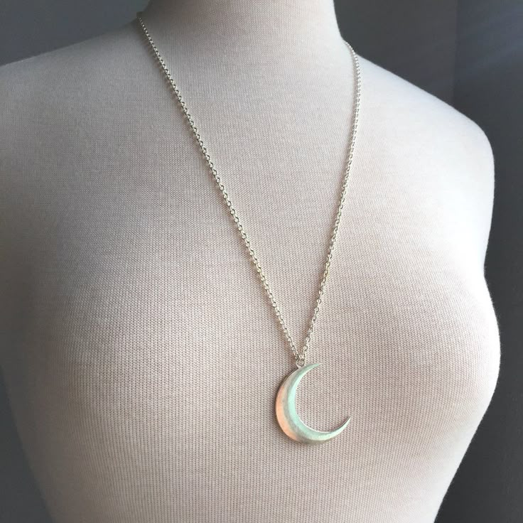 This Large Silver Crescent Moon Pendant Is Bold And Powerful. It Would Look Great Worn With A Sweater Or Long Dress. New, Handmade By Jpeace Designs Silver Plated, Thick Chain & Lobster Clasp, Small Silver Drop At The End Of The Extender. Silver Plated Pendant. Approx. Size: 25-1/4"27-1/2"L, 2-1/4" Extender, Moon Pendant 1-3/4"L, 1-1/4 "W Fun, Whimsical, Powerful, Natural, Mystical, Witches Statement Necklace! Boho Moon Goddess Moon Jewelry Silver, Moon Earrings Silver, Silver Moon Necklace, Raw Quartz Necklace, Crescent Moon Necklace Silver, Sand Dollar Necklace, Pendant Necklace Long, Character Details, Moon Necklace Silver