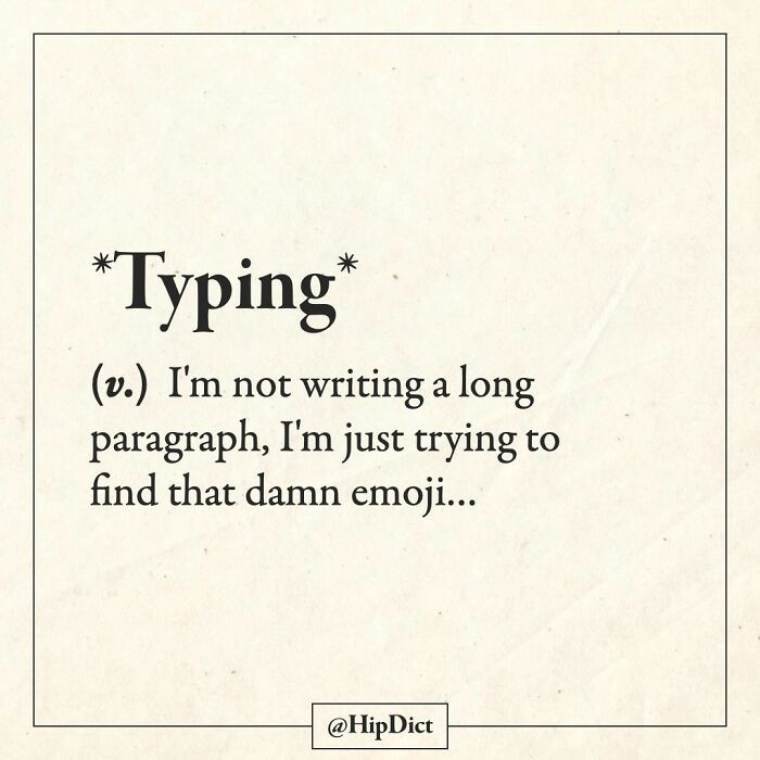 the words typing are written in black on a white paper with a square border around it