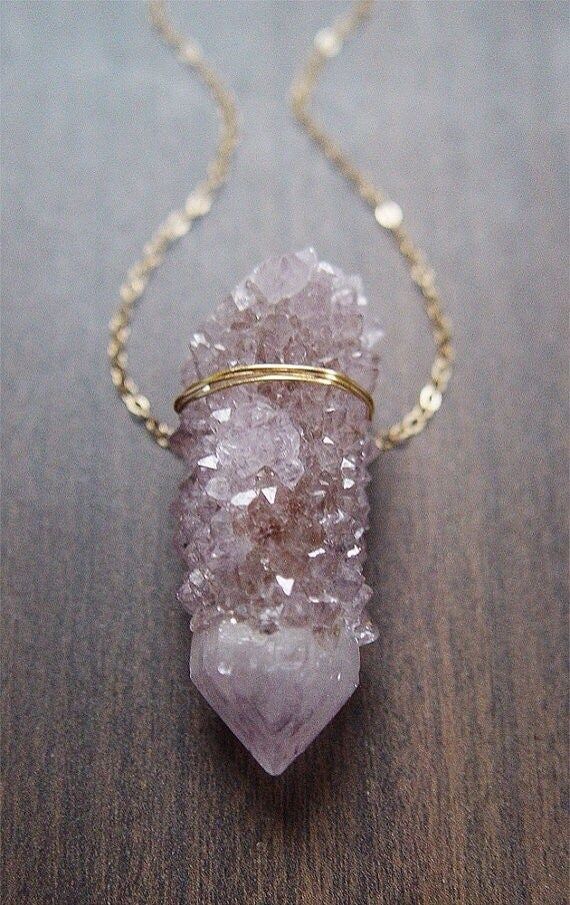 Lavender Spirit Quartz Gold Filled Necklace, Purple Raw Crystal Necklace, 14k Gold Filled Crystal Necklace, Spirit Cactus Quartz Necklace - Etsy Spirit Quartz, Druzy Necklace, A Necklace, Pretty Jewellery, Unique Necklaces, Turquoise Jewelry, Wedding Ring Sets, Bling Bling, Cute Jewelry