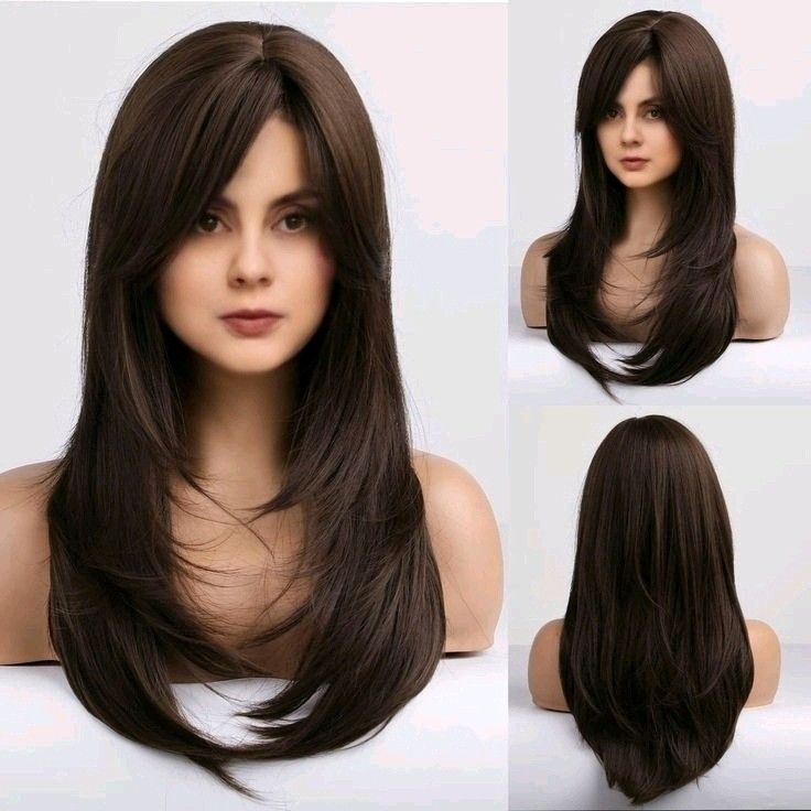 Side Part Haircuts Long Hair, 2000s Side Part Hair, Haircut Inspo Side Part, Hair Inspo Front View, Early 2000s Haircuts Long, Side Partition Haircut Women, 2000 Layered Hair, Y2k Layers Hair, Hime Cut With Side Bangs