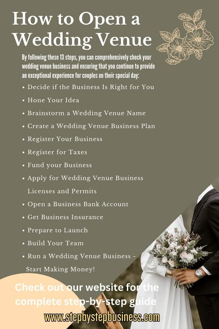 an advertisement for a wedding venue with the words how to open a wedding venue