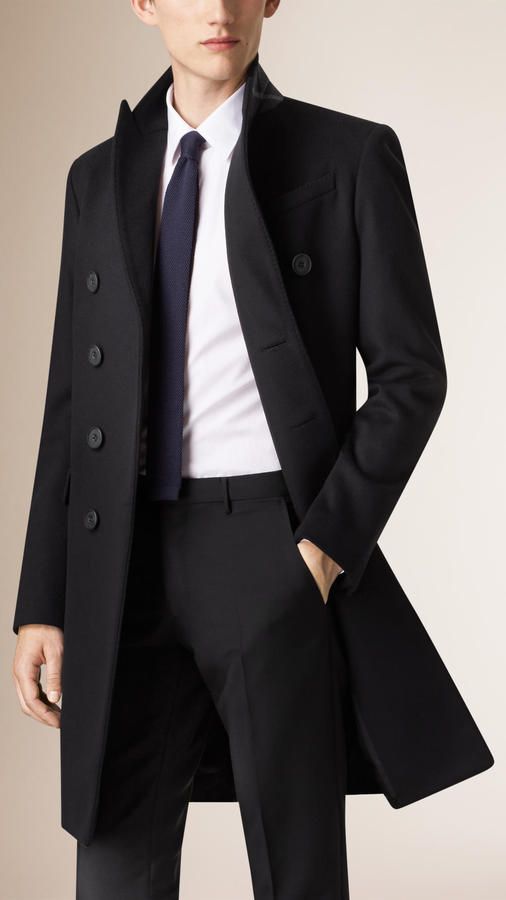 BURBERRY Luxury Formal Pea Coat With Concealed Placket, Luxury Pea Coat With Concealed Placket For Formal Occasions, Designer Formal Wool Coat With Double Button, Designer Formal Pea Coat With Concealed Placket, Designer Formal Pea Coat With Double Button Closure, Formal Gabardine Wool Coat With Notch Lapel, Luxury Formal Wool Coat With Double Button Closure, Designer Double-breasted Pea Coat For Formal Events, Designer Double-breasted Pea Coat For Formal Occasions