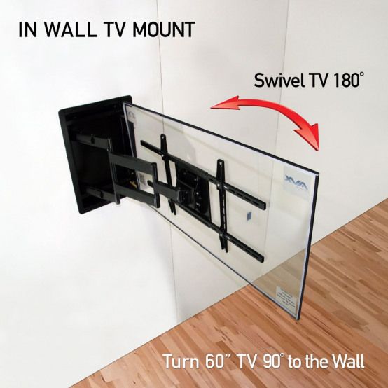 a tv wall mounted to the side of a white wall with an arrow pointing towards it