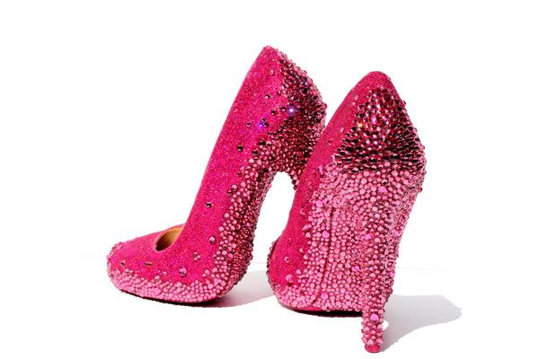 Pink Embellished Evening Wedding Shoes, Pink Embellished Wedding Shoes For Evening, Evening Wedding Shoes Pink Embellished, Embellished Pink Wedding Shoes For Evening, Pink Embellished Wedding Shoes For Formal Occasions, Pink Crystal-embellished Wedding Shoes For Party, Pink Glamorous Wedding Shoes With 4-inch Heel, Pink Embellished Heels For Wedding, Glamorous Pink Wedding Shoes With 4-inch Heel