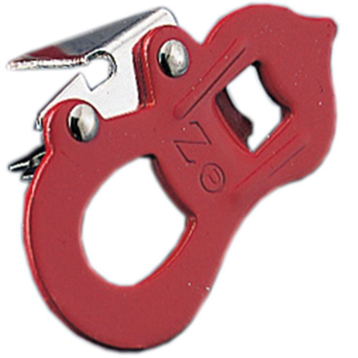 a pair of red pliers with metal handles and two eyelets on each end