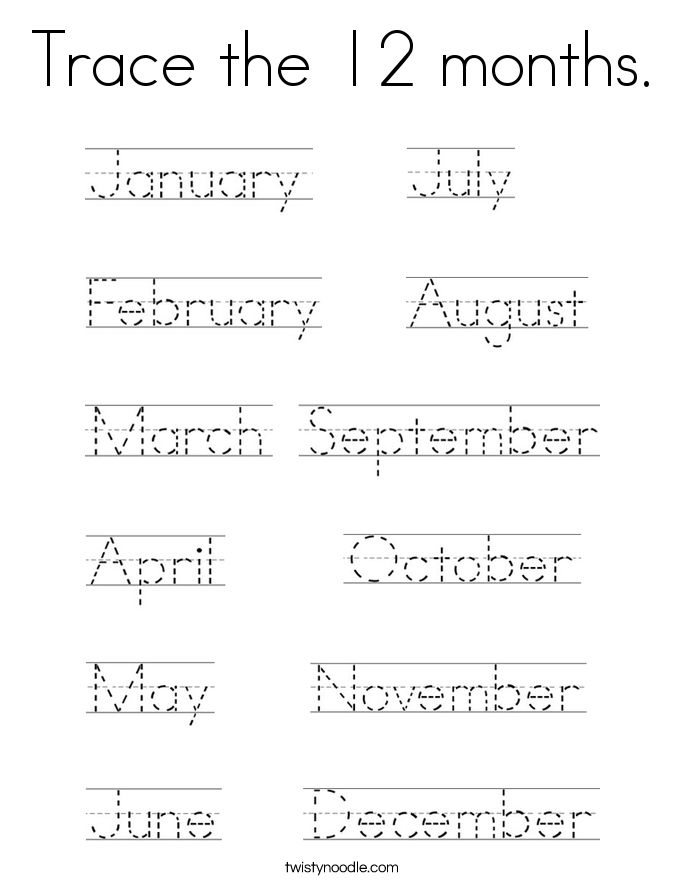 trace the numbers for each month of the year with this printable worksheet