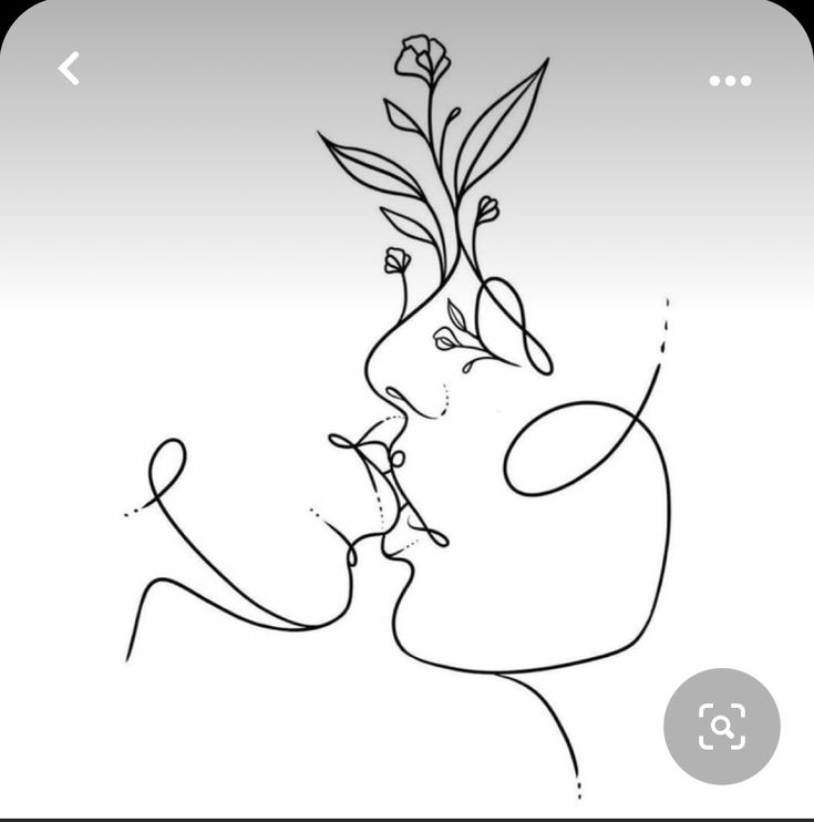 a line drawing of two people kissing each other