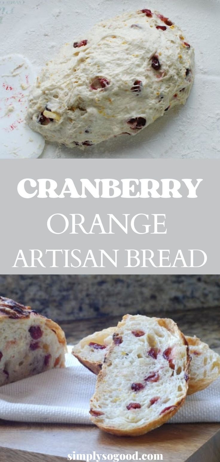 cranberry orange artisan bread on a cutting board