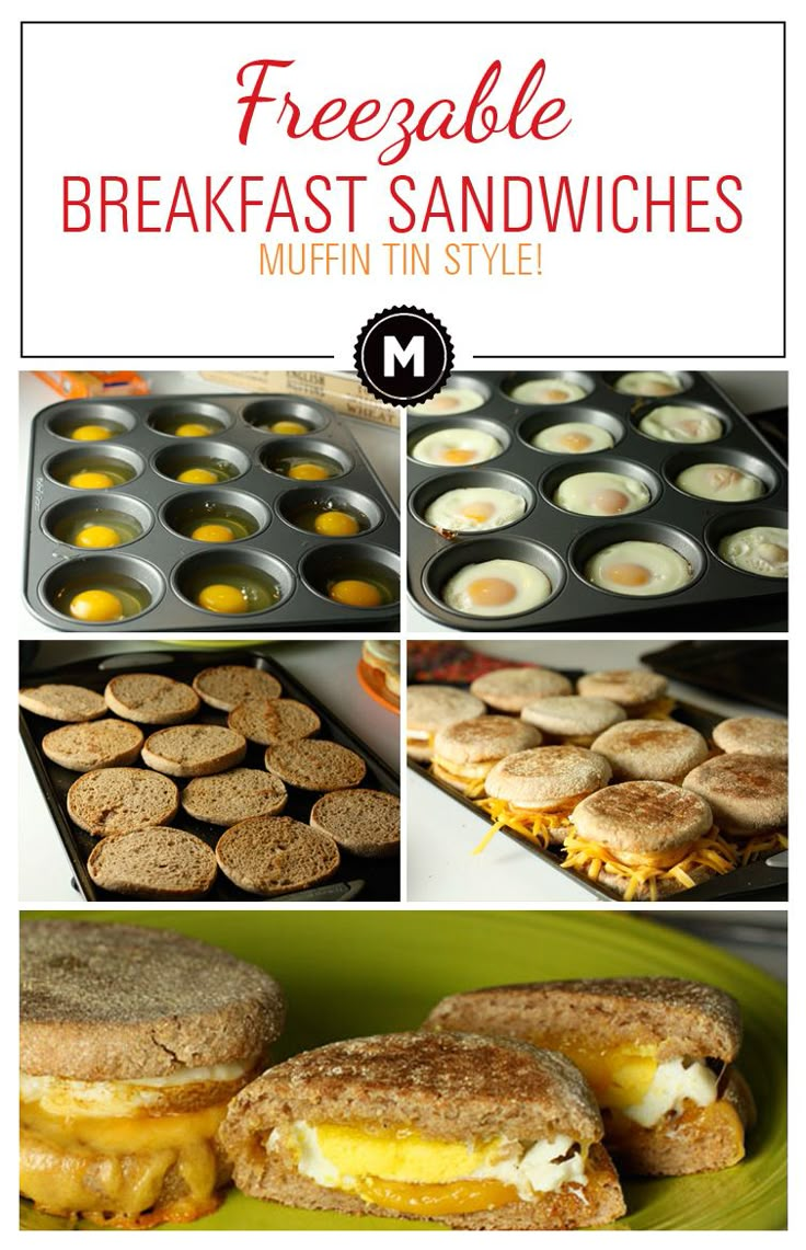 breakfast sandwiches and muffins are shown with the words, freeable breakfast sandwiches