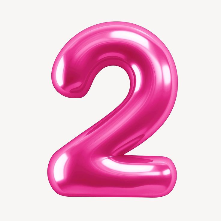 the number 2 is made out of shiny pink foil and sits in front of a white background