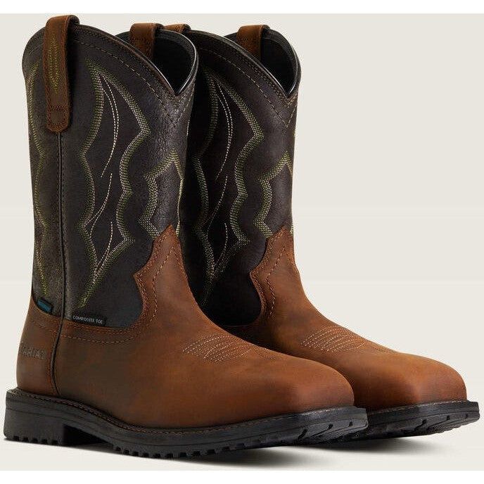 Ariat Men's Rigtek Wide Square Toe Composite Toe Waterproof Work Boot - Distressed Brown - 10034156 On Sale Now! This Item Ships FREE! Built for oil field performance, our waterproof RigTek work boot has your safety and comfort covered. It stands up to the toughest work with durable traction, cushioning and stability, and it's styled with a full vamp for the guy who likes options. ATS® technology provides ergonomic support on uneven terrain DRYShield™ waterproof construction keeps you dry in wet Hard Working Man, Oil Field, Western Work, Work Boot, Goodyear Welt, Medium Brown, Brown Boots, Work Boots, On Sale