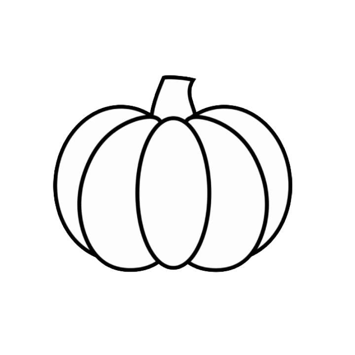 a black and white drawing of a pumpkin on a white background with the outlines