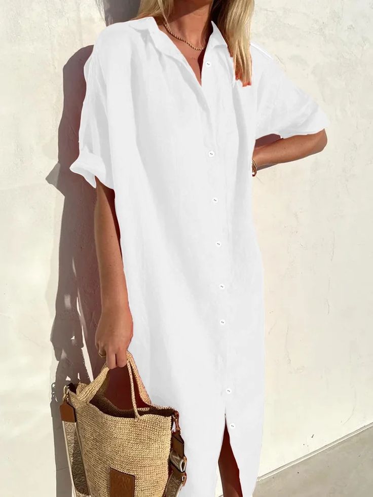 The Casual Button Down Half Sleeves Shirt Dress offers a blend of relaxed style and sophistication with its button-down front and comfortable half sleeves. Perfect for everyday wear, this dress provides a versatile and effortless look that can be easily dressed up or down for any occasion. Thining Hair, Cotton Long Shirt, Casual Cotton Dress, Midi Dresses For Women, Cute Modest Outfits, Half Sleeve Shirts, Bible Study Verses, Vacation Tips, Summer Soiree