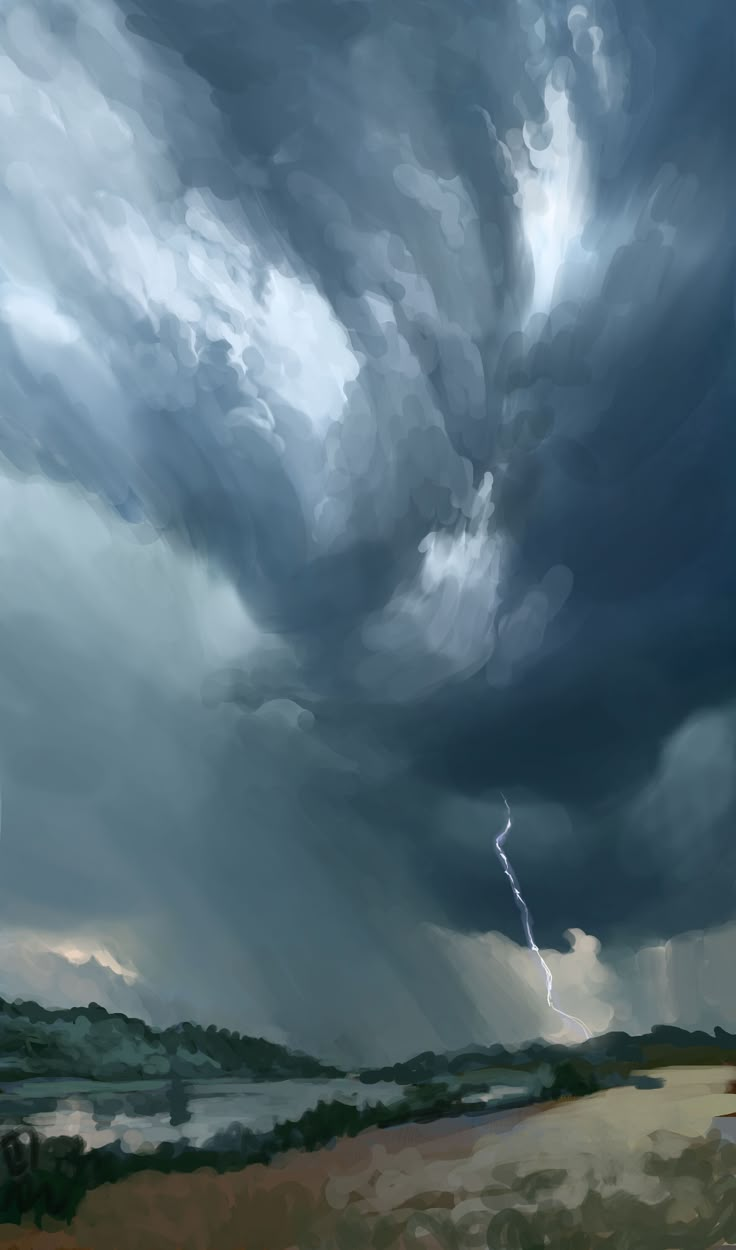 a painting of a storm moving across the sky