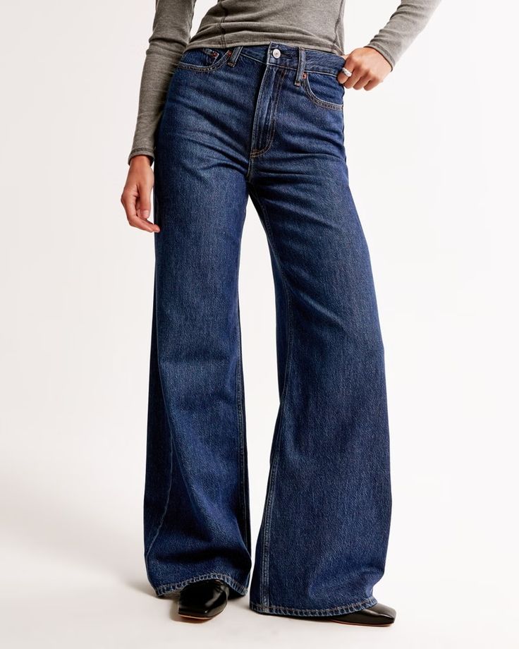 Women's High Rise Wide Leg Jean | Women's Bottoms | Abercrombie.com Modern High Rise Dark Wash Flare Jeans, Chic Dark Wash Flare Jeans For Everyday, Dark Wash Relaxed Fit Wide Leg Pants For Fall, Modern Dark Wash Mid-rise Flare Jeans, Classic High Rise Denim Flare Jeans, Dark Wash Flare Jeans In Rigid Denim, Dark Wash Wide Leg Flare Jeans In Rigid Denim, Dark Wash Flare Jeans With Rigid Denim, Dark Wash Wide Leg Rigid Denim Flare Jeans